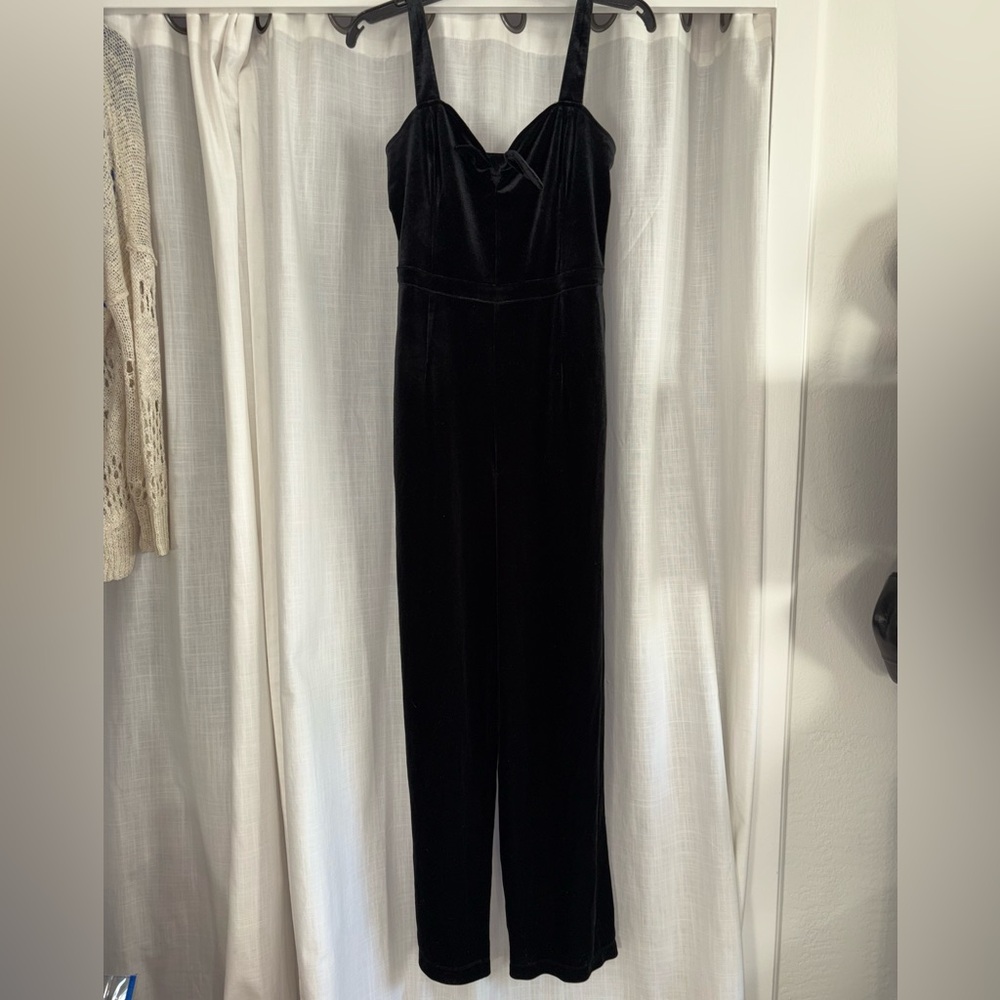 Abercrombie and Fitch Velvet Jumpsuit with Bow Detail